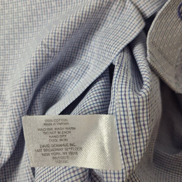 David Donahue Blue Micro Check Dress Shirt 16 34/35 - Picture 6 of 6